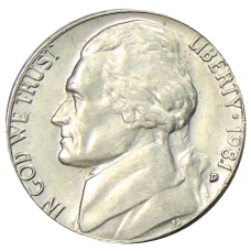 Монета 5 центов 1981 года D США (аверс)