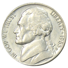 Монета 5 центов 1985 года D США (аверс)