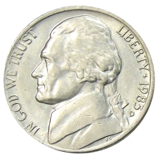 Монета 5 центов 1985 года D США (аверс)