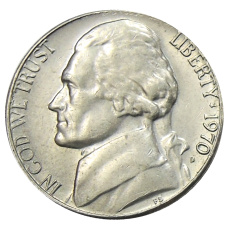 Монета 5 центов 1970 года D США (аверс)