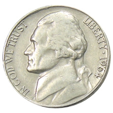 Монета 5 центов 1964 года D США (аверс)