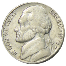 Монета 5 центов 1974 года D США (аверс)