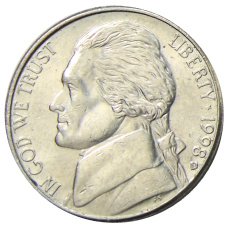 Монета 5 центов 1998 года D США (аверс)