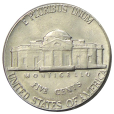 Монета 5 центов 1973 года D США (реверс)