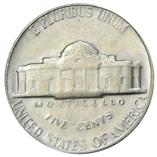 Монета 5 центов 1969 года S США (реверс)