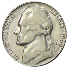 Монета 5 центов 1969 года S США (аверс)