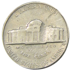 Монета 5 центов 1969 года S США (реверс)