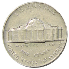 Монета 5 центов 1968 года S США (реверс)