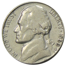 Монета 5 центов 1968 года S США (аверс)