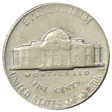 Монета 5 центов 1968 года S США (реверс)