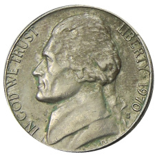 Монета 5 центов 1970 года S США (аверс)