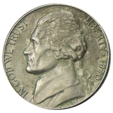 Монета 5 центов 1970 года S США (аверс)