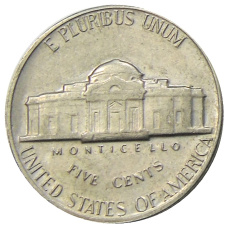 Монета 5 центов 1970 года S США (реверс)