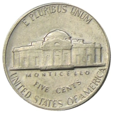 Монета 5 центов 1970 года S США (реверс)