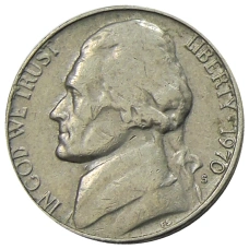 Монета 5 центов 1970 года S США (аверс)