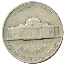 Монета 5 центов 1970 года S США (реверс)