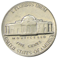 Монета 5 центов 1970 года S США (реверс)