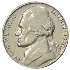 Монета 5 центов 1970 года S США (аверс)