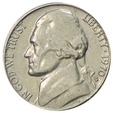 Монета 5 центов 1970 года S США (аверс)