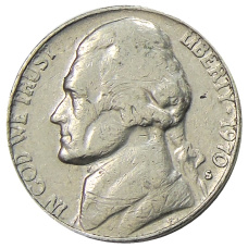 Монета 5 центов 1970 года S США (аверс)