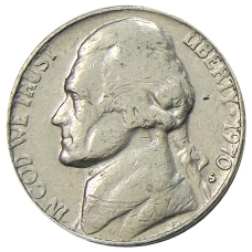 Монета 5 центов 1970 года S США (аверс)