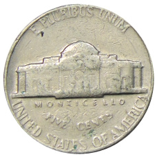 Монета 5 центов 1970 года S США (реверс)