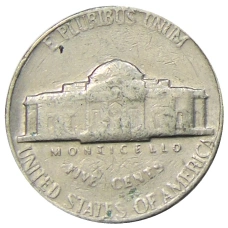 Монета 5 центов 1970 года S США (реверс)