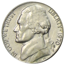 Монета 5 центов 1970 года S США (аверс)