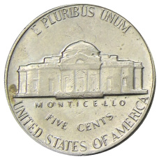 Монета 5 центов 1970 года S США (реверс)