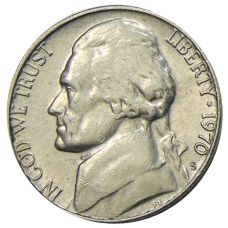 Монета 5 центов 1970 года S США (аверс)