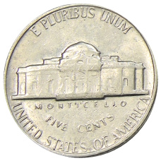 Монета 5 центов 1970 года S США (реверс)