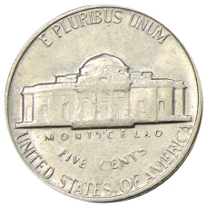 Монета 5 центов 1970 года S США (реверс)