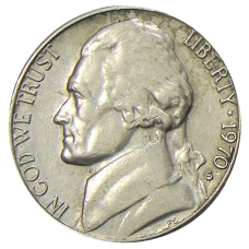 Монета 5 центов 1970 года S США (аверс)