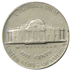 Монета 5 центов 1970 года S США (реверс)