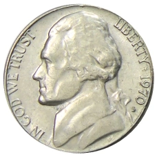 Монета 5 центов 1970 года S США (аверс)