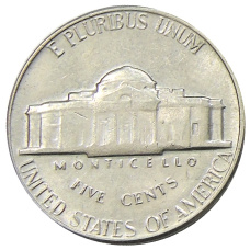 Монета 5 центов 1970 года S США (реверс)