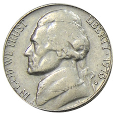 Монета 5 центов 1970 года S США (аверс)