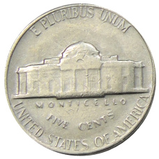 Монета 5 центов 1970 года S США (реверс)
