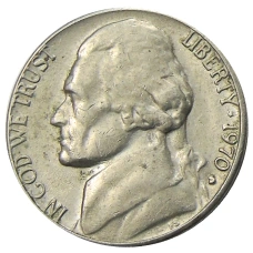 Монета 5 центов 1970 года S США (аверс)