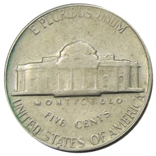 Монета 5 центов 1970 года S США (реверс)