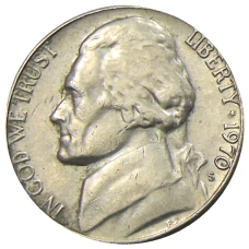 Монета 5 центов 1970 года S США (аверс)