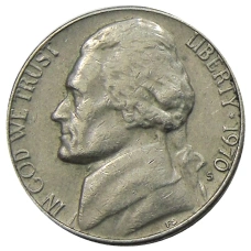 Монета 5 центов 1970 года S США (аверс)