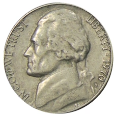 Монета 5 центов 1970 года S США (аверс)