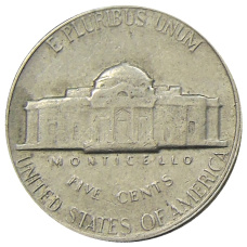 Монета 5 центов 1970 года S США (реверс)