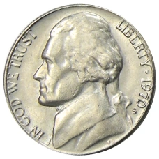 Монета 5 центов 1970 года S США (аверс)