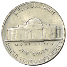 Монета 5 центов 1970 года S США (реверс)