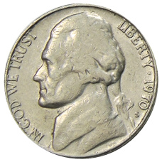 Монета 5 центов 1970 года S США (аверс)