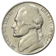 Монета 5 центов 1970 года S США (аверс)