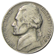 Монета 5 центов 1970 года S США (аверс)