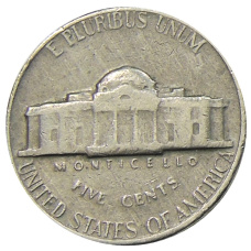 Монета 5 центов 1970 года S США (реверс)